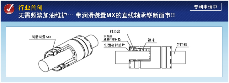 行业首创 无需频繁加油维护…带润滑装置MX的直线轴承崭新面市!! 专利申请中